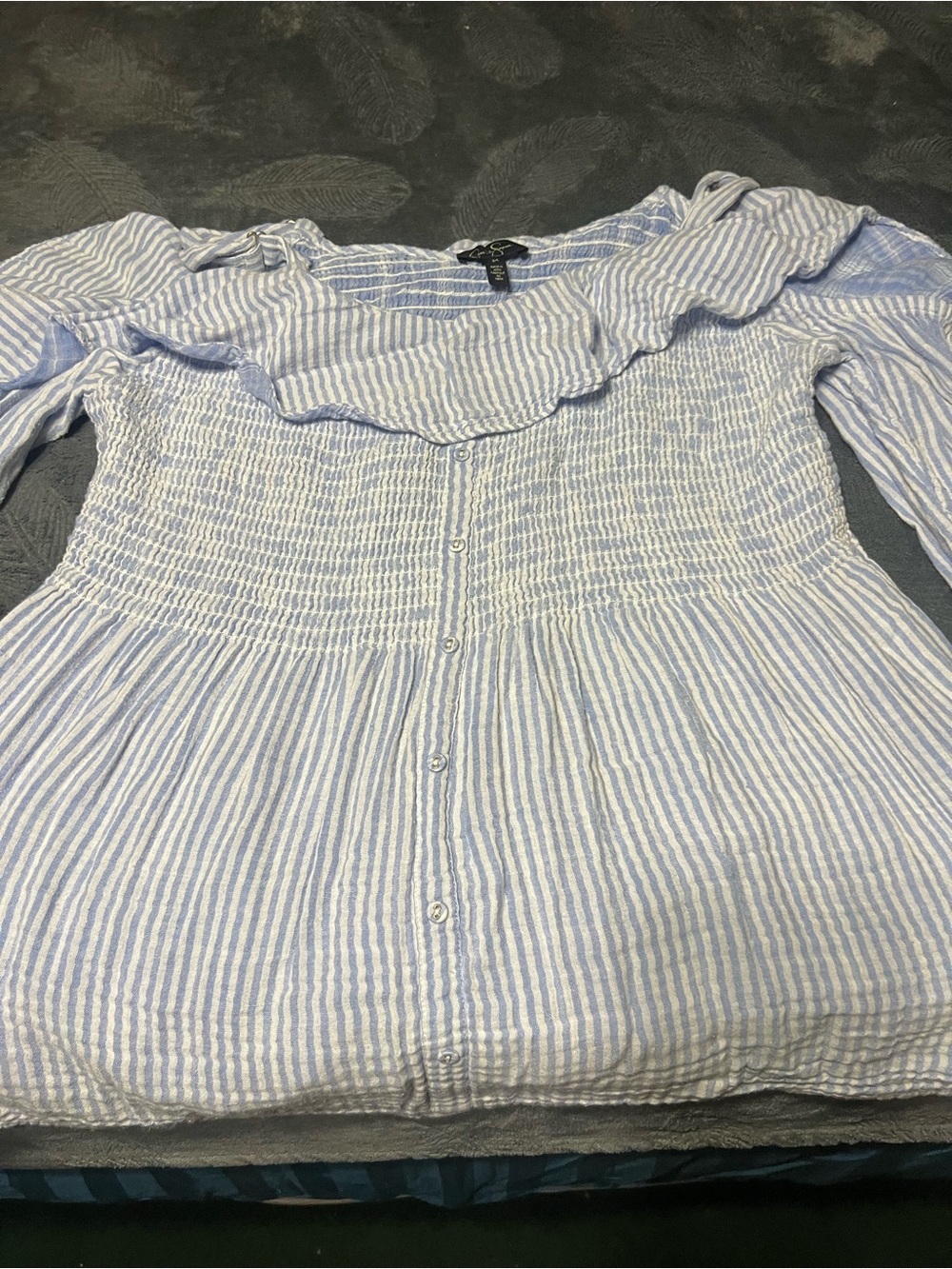 Jessica Simpson Light Blue & White Striped Ruffle Smocked Top